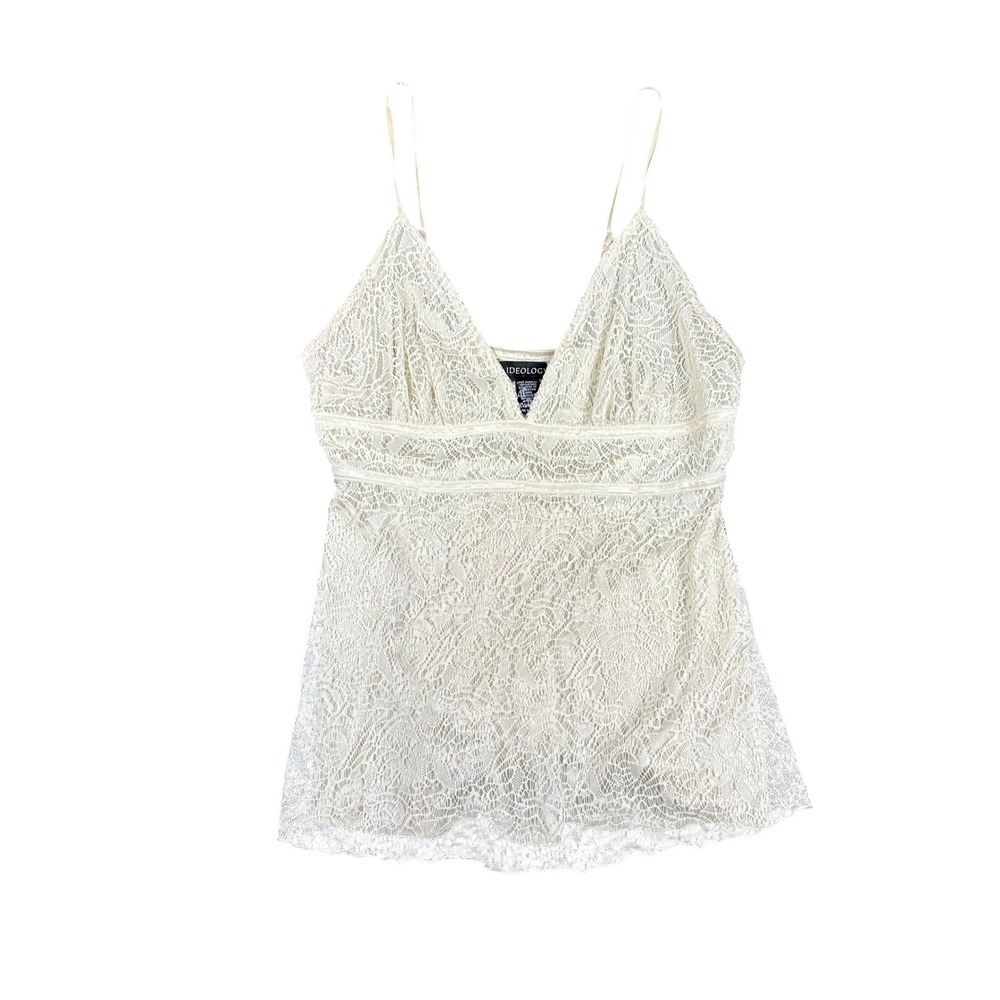 Ideology Ivory Lace Camisole Top Lined Sexy Chic Cream Tank Small